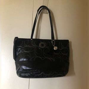 Coach Black Stitched Patent Leather Shoulder Bag